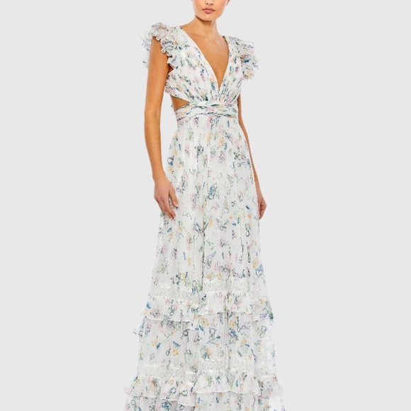 Mac Duggal Tie Back Ruffle Sleeve Dress - With Tags